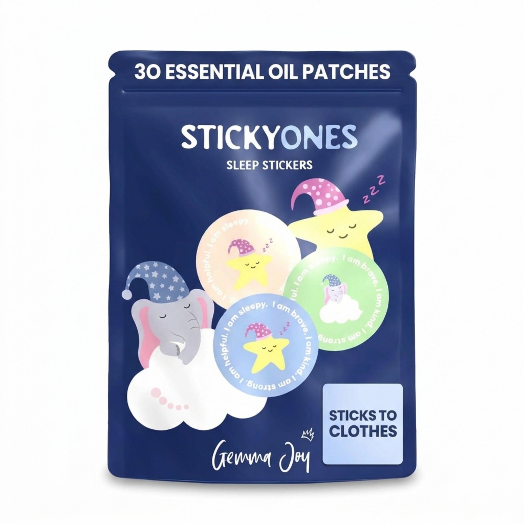 Gemma Joy StickyOnes Sleep Patches for Kids – Toddler Sleep Aid Stickers with Natural Sandalwood, Chamomile & Lavender – Melatonin-Free Sleepy Stickers for Kids, Sticks to Clothes All Night (30 Pack)