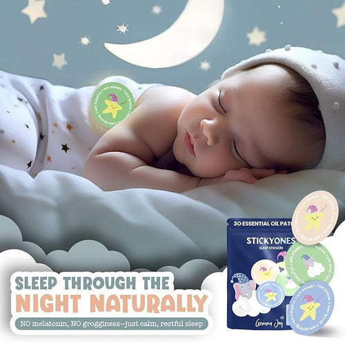 Gemma Joy StickyOnes Sleep Patches for Kids – Toddler Sleep Aid Stickers with Natural Sandalwood, Chamomile & Lavender – Melatonin-Free Sleepy Stickers for Kids, Sticks to Clothes All Night (30 Pack)